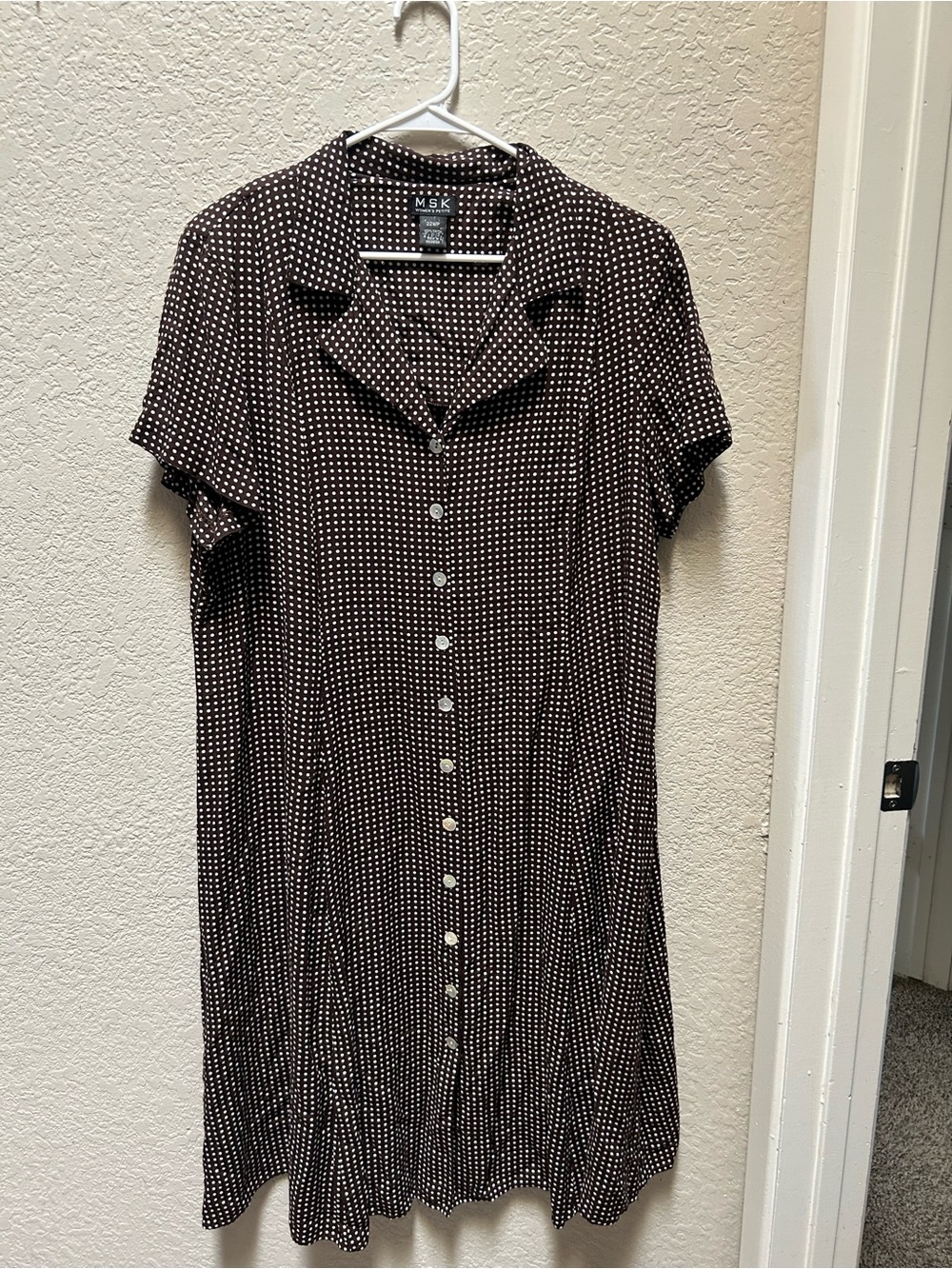 Vintage Style MSK Brown & White Polka Dot Shirtdress